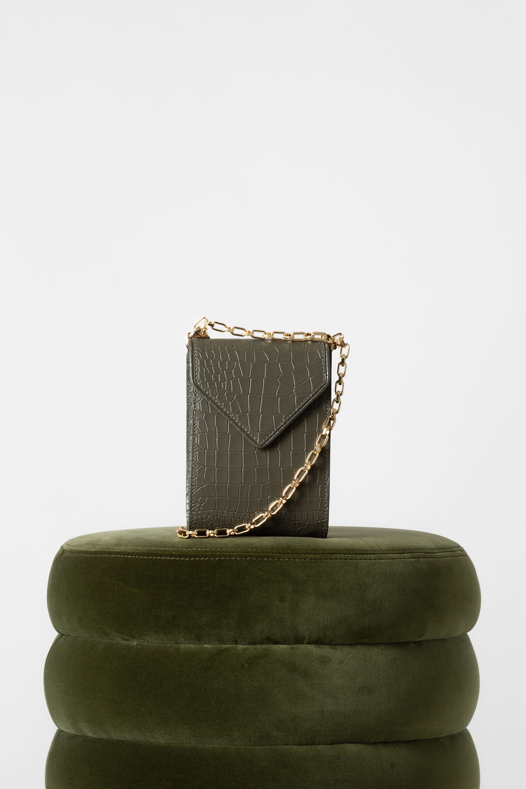 Isabel Phone Pouch In Military Green Croc