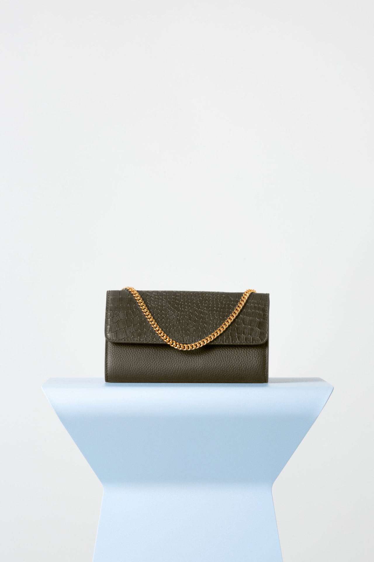 Frankie Evening Bag In Military Green Croc